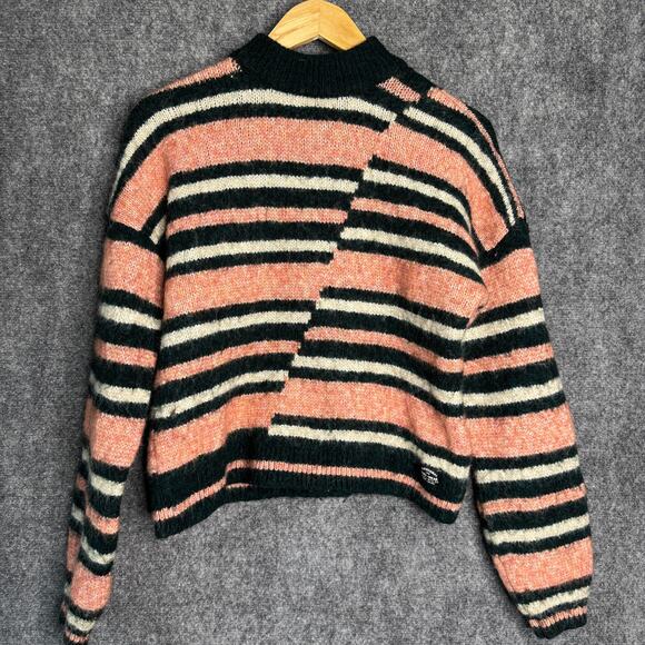 Superdry Sweater Womens 4 Pink Green Striped Mismatched Crew Pullover Casual - Picture 2 of 13